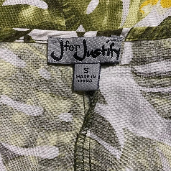 J For Justify Green White Palm Leaf Print Faux Button Sundress - Picture 6 of 6